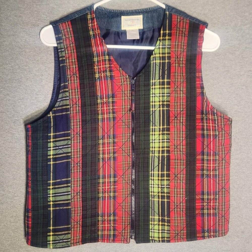 Susan Bristol Quilted Plaid Vest With Zipper